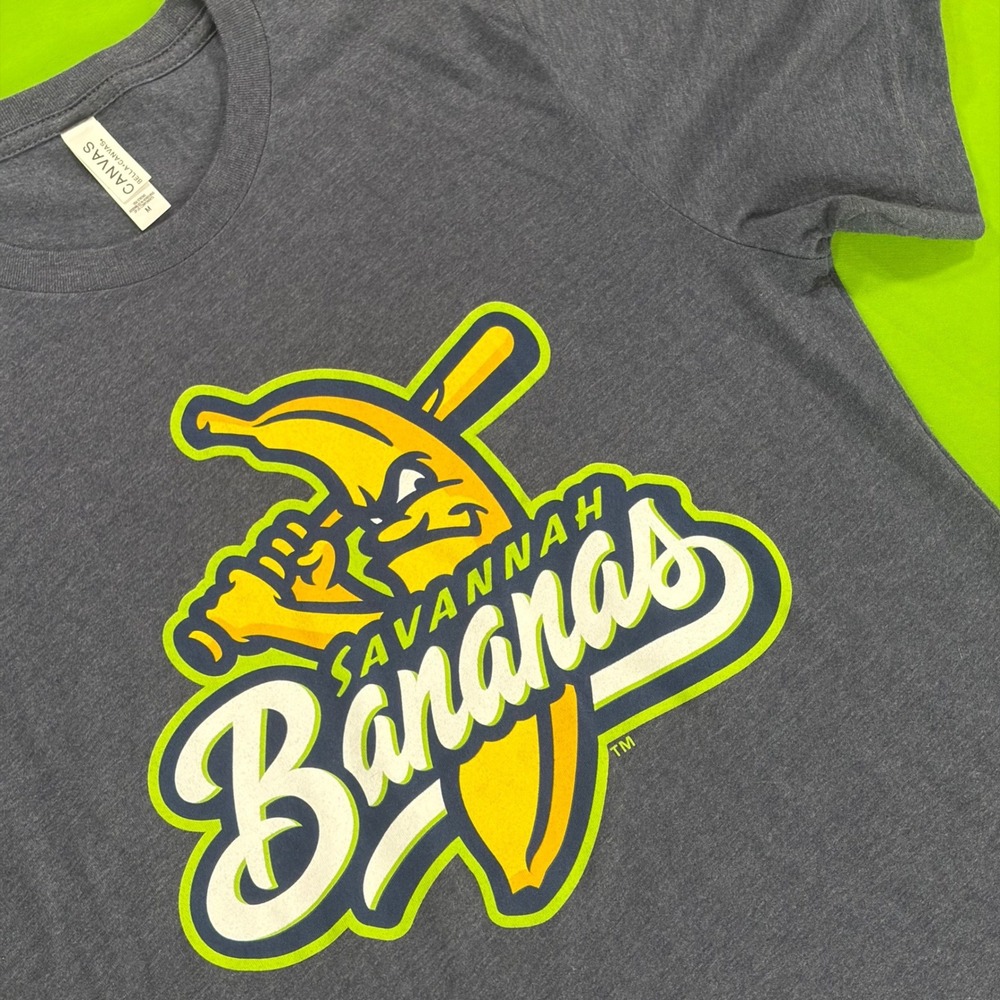 Savannah Bananas Stadium Souvenir T-Shirt Mens M Gray Baseball Scowling Logo Tee